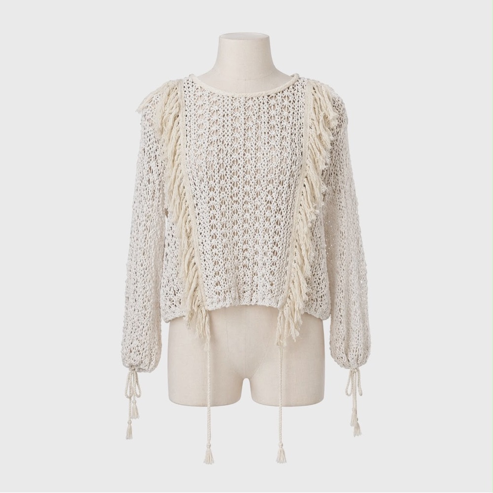 NWT See By Chloé. Ivory Tasseled Crochet-Knit Top. French Size 40 (US 8)